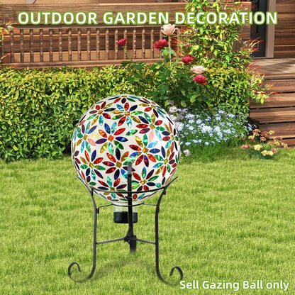 VOREEN Mosaic Glass Gazing Ball Outdoor Gazing Globe, Handmade Reflective Ball Yard Decoration for Homes, Patio, Lawn and Gardens, Gift for Mom Wife Friend, 10-Inch, Multi Colored Flowers Design