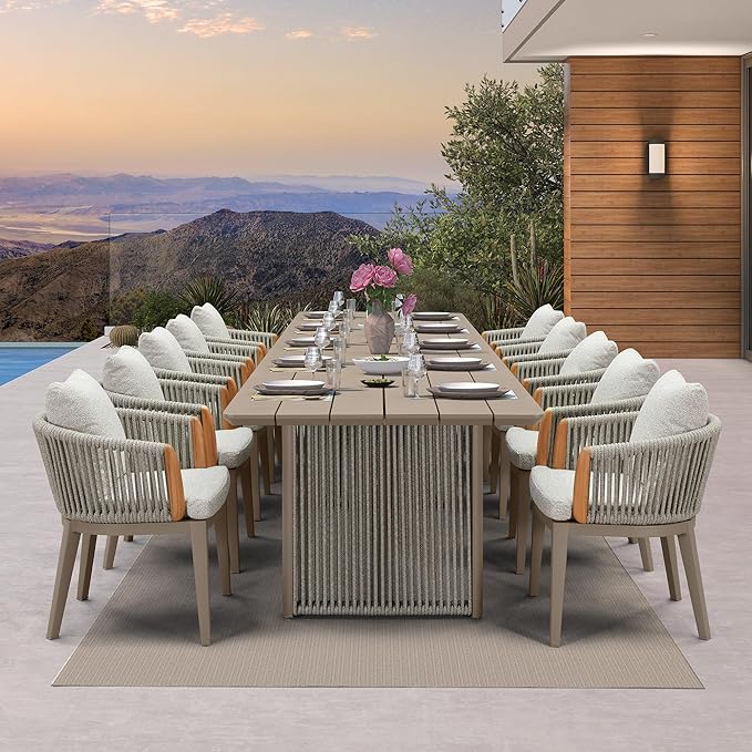 PURPLE LEAF 11 Pieces Outdoor Dining Set for 10, Aluminum Outdoor Patio Table and Chairs Set with Olefin Cushions, All-Weather Patio Dining Set for Garden or Deck, Beige