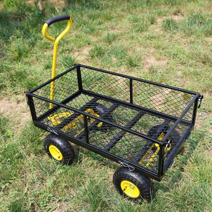 Wagon Removable Sides - Farm, Warehouse, Yard Dump Cart - Yellow+Black Air Wheels