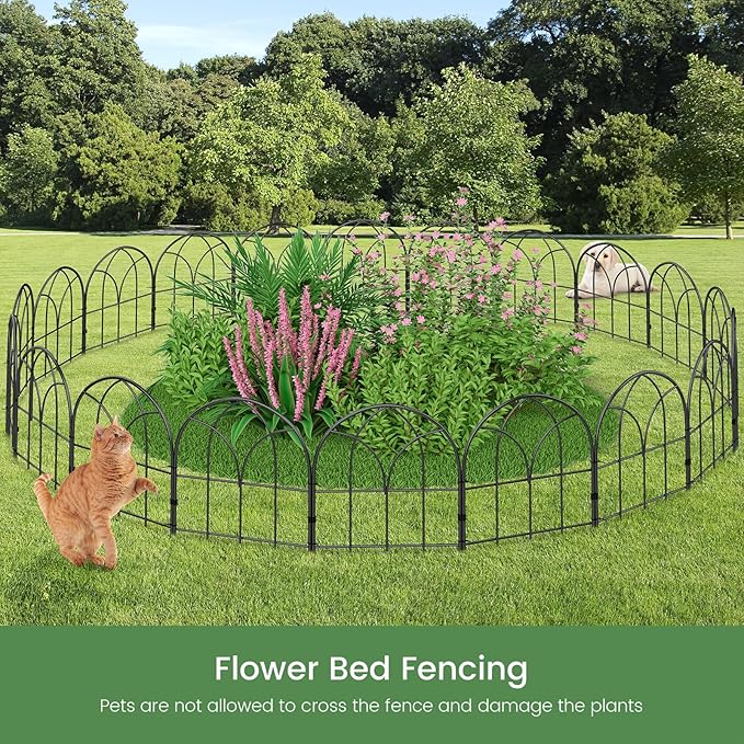Small 12.55"*16.53" Decorative Garden Fencing Border, No Dig Fences Barrier, Black Metal Fence, Garden Edging Fence Panel, Dog Fence Outdoor for Yard, Flower Bed (6 Pcs)