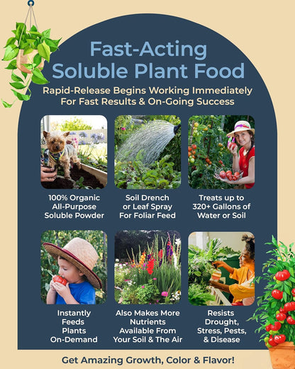 Organic Plant Magic - Truly Organic™ Fast-Acting Soluble Plant Food: All-Purpose Fertilizer Concentrate for All Flower Vegetable Herb Fruit Tree Shrub Container Garden & House Plants [5 lb Bucket]