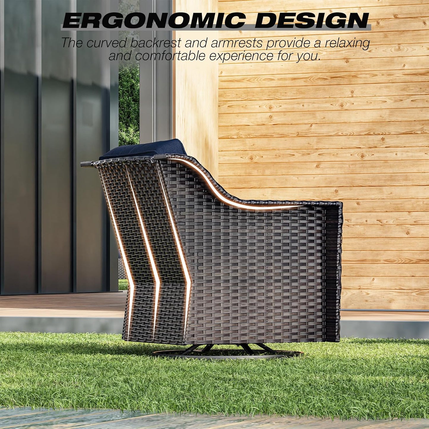 Joyside Wicker Patio Furniture Sets, 5 Pieces Upgraded Large Size Outdoor Furniture with Swivel Rocking Patio Chairs, Outdoor Ottoman and Side Table, Thick Cushions, Wide Armrest