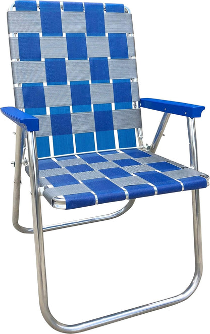 Lawn Chair USA Folding Aluminum Outdoor Patio Lawn Chair | Heavy-Duty Webbed Chairs for Camping, Sports, Beach, Yard & Tailgating | Lightweight Portable | Classic - Blue/Silver