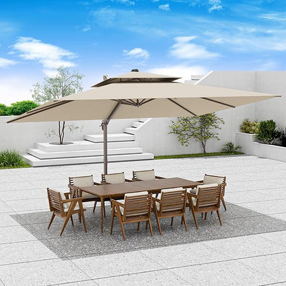9x12 FT Patio Umbrella, Large Cantilever Rectangular Double Top Heavy Duty Offset Umbrellas with 360° Rotation, Outdoor shade for Garden Deck Pool, Beige