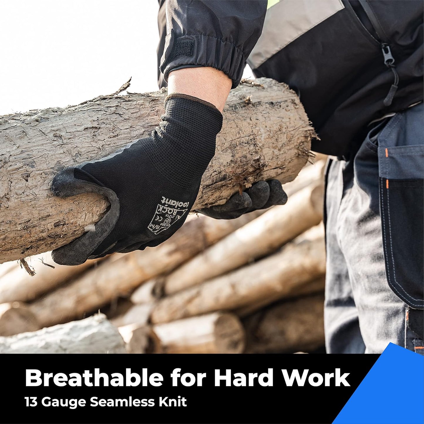 toolant Crinkle Latex Work Gloves Bulk, Rubber Coated Safety Work Gloves for Men and Women, 120 Pairs for Construction, Gardening, Warehouse (Black, Medium)