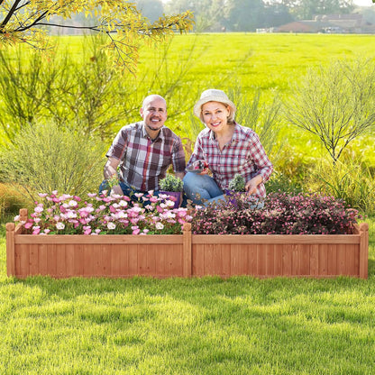 Giantex Wood Raised Garden Bed, Planting Bed with Corner Drainage, Non-Woven Liner for Growing Vegetables, Flowers, Herbs, Fruits, 89”x23.5”x16” Divisible Planter Box for Backyard, Garden, Lawn