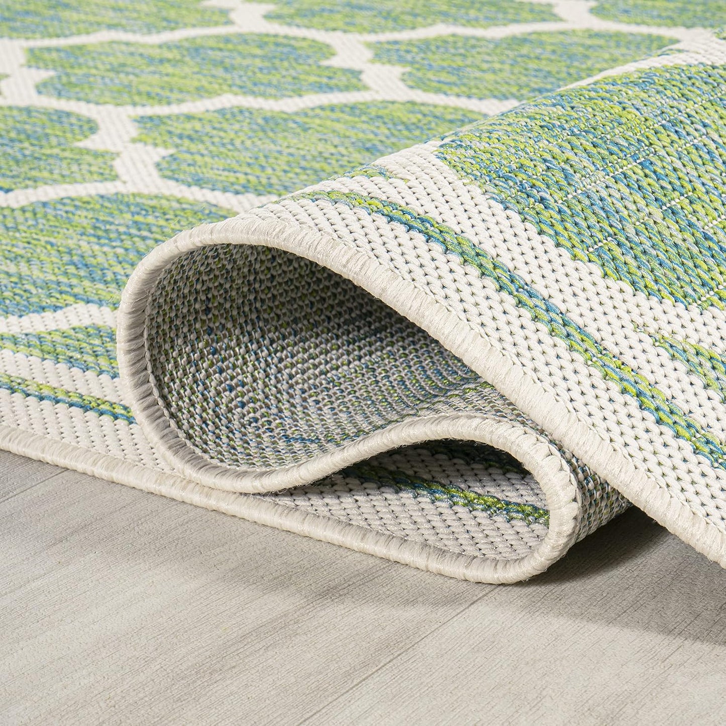 Eyely BMS109I-28 Santa Monica Trebol Moroccan Trellis Textured Weave Indoor/Outdoor Runner Rug Coastal;Bohemian, Bedroom, Backyard, Patio, Easy-Cleaning, Non-Shedding, 2 X 8, Cream/Green