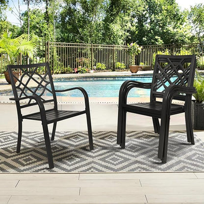 Incbruce 300lbs Patio Chairs Set of 4 Outdoor Dining Chairs, Metal Frame Stackable Patio Dining Chairs, Wrought Iron Black Outdoor Chair with Armrest for Garden, Poolside, Backyard