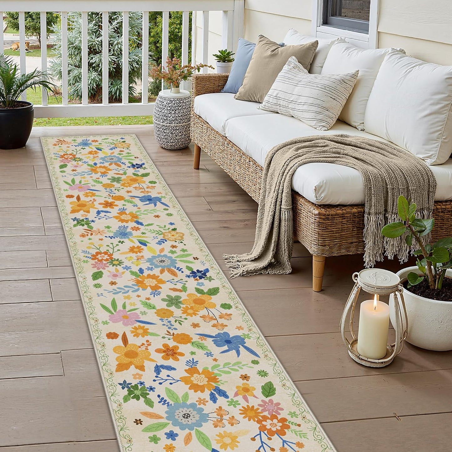 GENIMO Indoor Outdoor Area Rug 2' X 10' Waterproof, Washable Door Mat Non Shedding, Easy Cleaning Floral Outdoor Carpet for Patio, Entryway, Porch, Bathroom, Living Room, Bedroom, Backyard