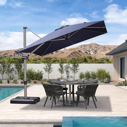 PURPLE LEAF 9' X 9' Patio Umbrella Outdoor Cantilever Umbrella, Aluminum Offset Umbrella with Champagne Frame and 360° Rotation for Pool Deck Garden, Navy Blue