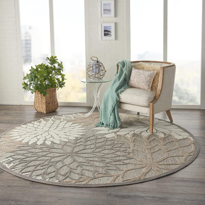 Nourison Aloha Indoor/Outdoor Area Rug 7’10”, Natural, Round Tropical Botanical Easy -Cleaning Non Shedding Bed Room Living Room Dining Room Deck Backyard Patio