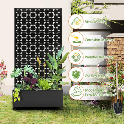 Raised Garden Bed with Trellis and Wheels,73"x35"x16" Metal Raised Garden Bed,Black Squared Metal Planter with Climbing Trellis for Vines & Vegetables