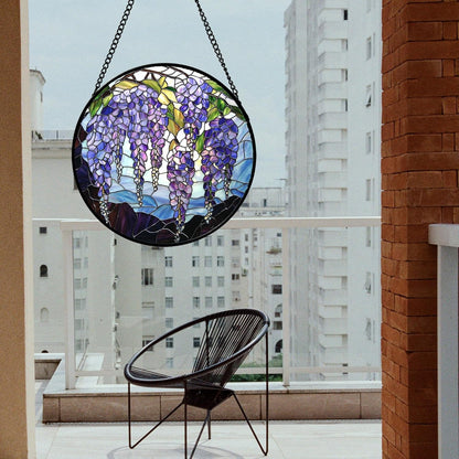Stained Glass Window Hanging, Purple Wisteria Flowers Suncatcher for Doors Window Home Plant Sun Catchers Decoration Mother's Day Birthday Gifts for Women, Men, and Mom 15x15 in