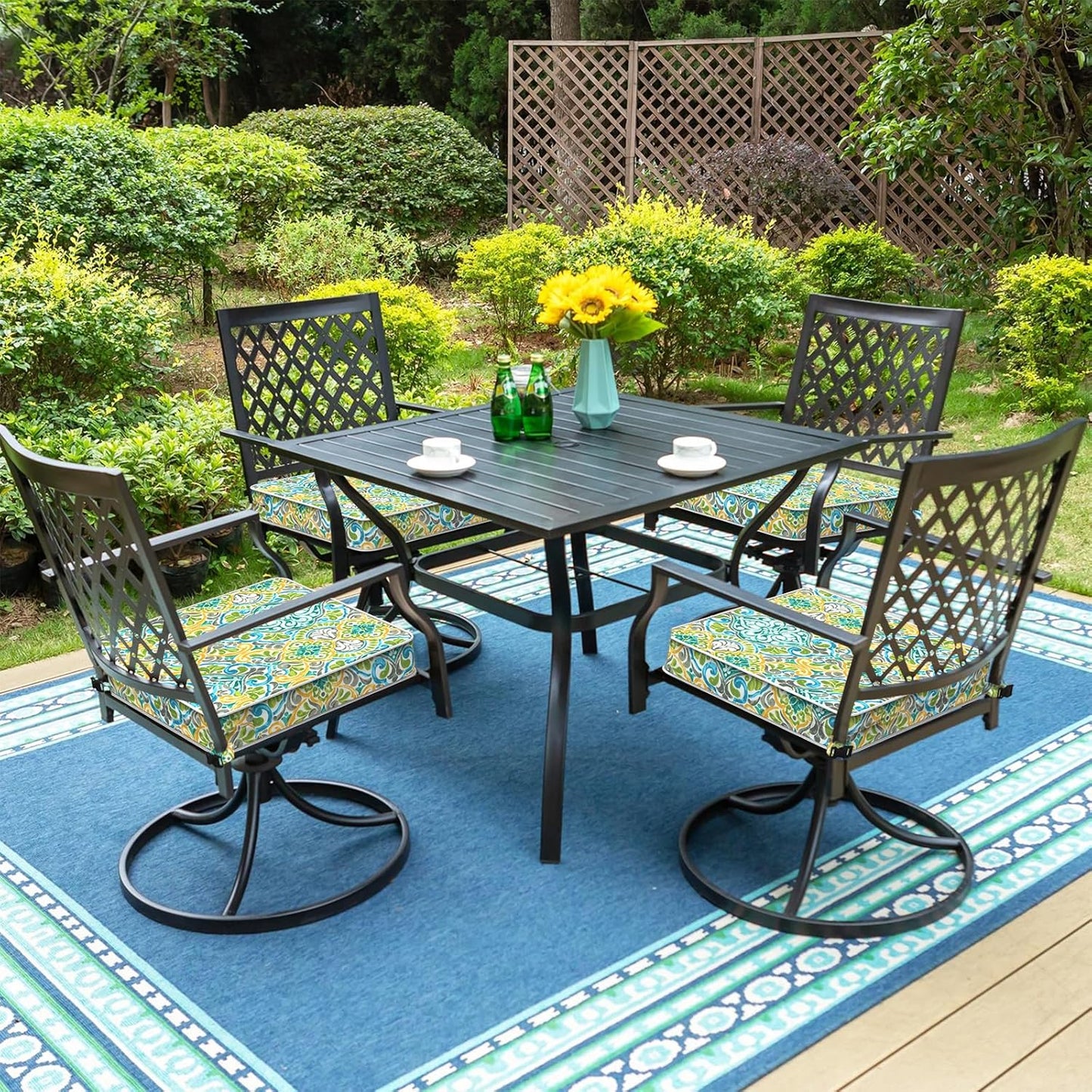 LVTXIII Patio Chair Cushions 19"x19"x3", Water-Repellent Outdoor Seat Cushions for Patio Furniture, Square Chair Pads with Ties for Home Garden Decoration, Set of 2, Damask Green