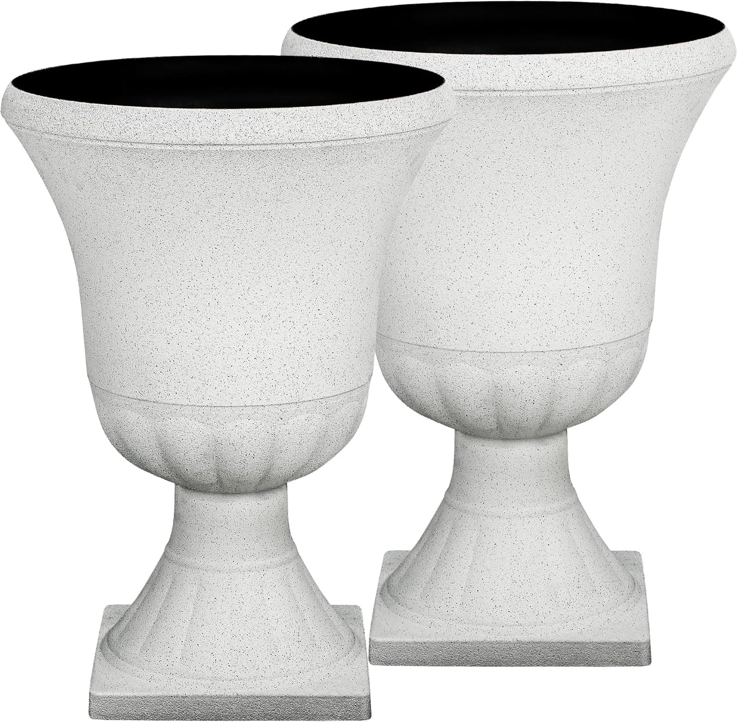 22" H Urn Tall Planters, 2-Pack Large Flower Pots for Indoor Outdoor Use, Elegant White Terrazzo Weather-Resistant Pot Containers for Garden Patio Yard Balcony Entryway or Home Décor, KD Base