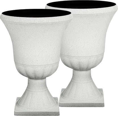 22" H Urn Tall Planters, 2-Pack Large Flower Pots for Indoor Outdoor Use, Elegant White Terrazzo Weather-Resistant Pot Containers for Garden Patio Yard Balcony Entryway or Home Décor, KD Base