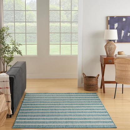 Nourison Home Positano Indoor/Outdoor Aqua Ivory 4' x 6' Area -Rug, Easy -Cleaning, Non Shedding, Bed Room, Living Room, Dining Room, Deck, Backyard, Patio (4x6)