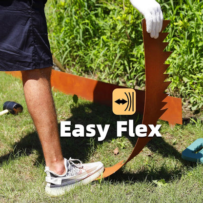 Solution4Patio 6-Pack Corten Steel Garden Landscape Edging with 7X Clips, 8" H Hammer-in Heavy Duty Bendable Metal Pre-Rusted Border Edging Strips for Lawn, Yard (20ft Total)