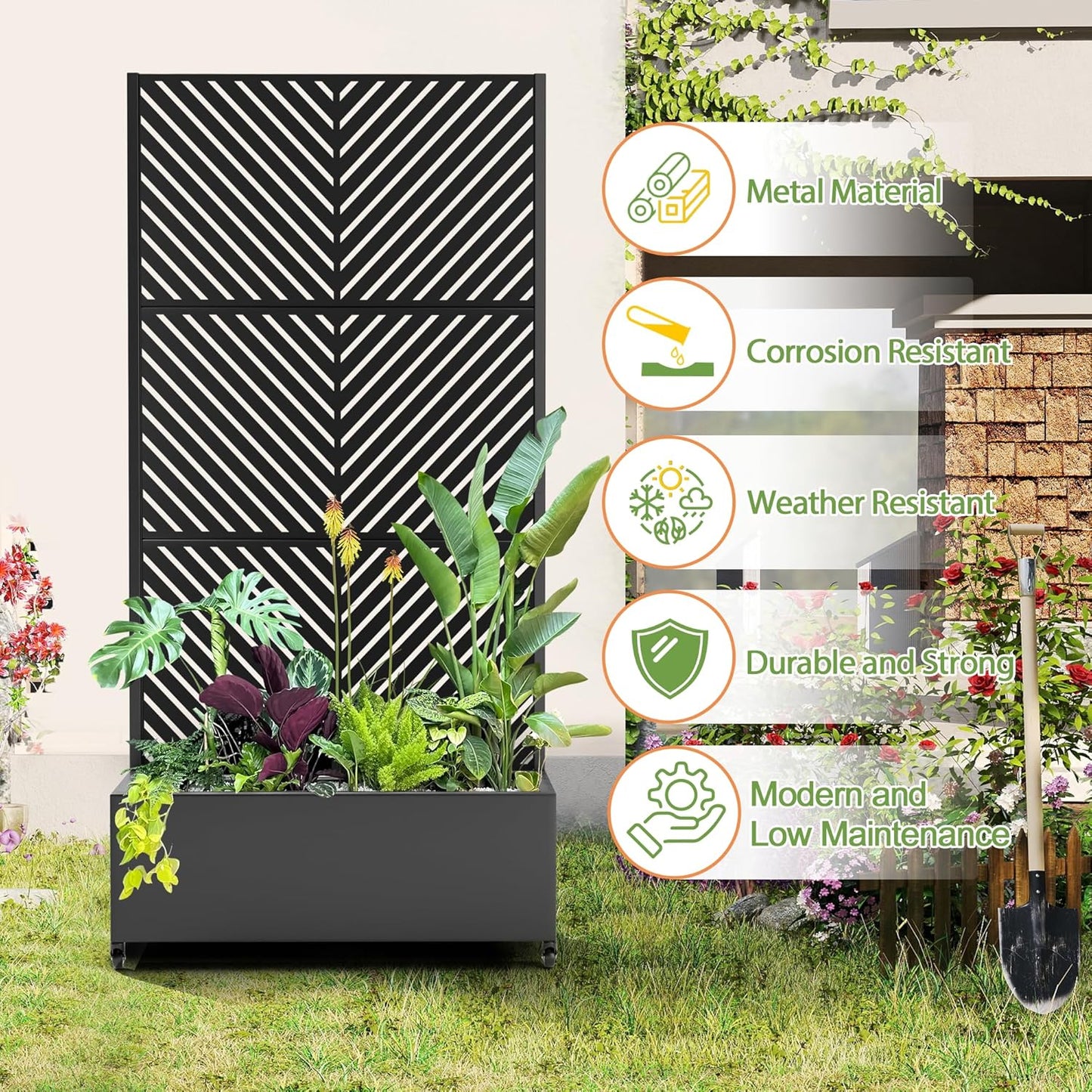 Raised Garden Bed with Trellis and Wheels,73"x35"x16" Metal Raised Garden Bed,Black Parallel Metal Planter with Climbing Trellis for Vines & Vegetables