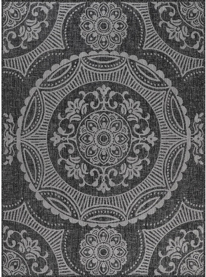 Medallion Outdoor Rug 5x7 Washable Outside Carpet for Indoor Patio Porch Waterproof Easy Cleaning Non Shedding Area Rugs Dark Gray 5 x 7