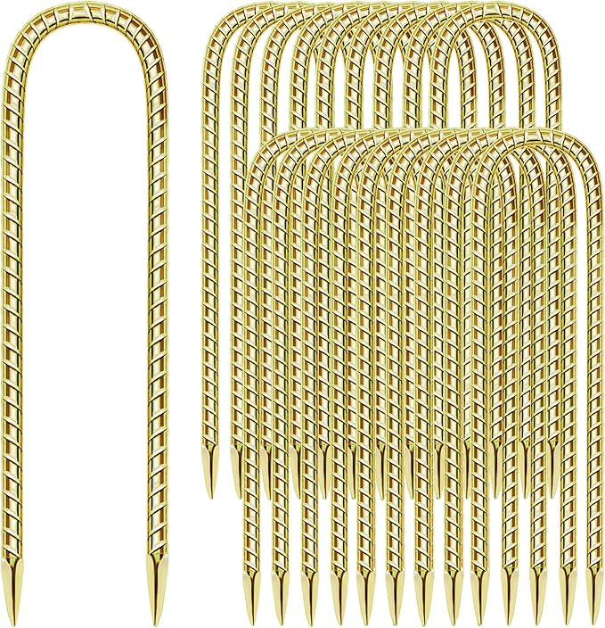 22 Pack 12 Inch Rebar Stakes Anti-Rust Galvanized Steel U Shape Hook Strong Ground Anchors for Tents, Position Kits, Fences, Trampolines Landscape Fabric for Farm Garden