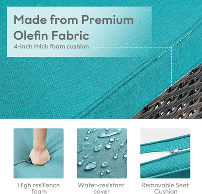 Outdoor Swivel Rocker Wicker Chairs Set of 3, High Back Swivel Patio Chairs Wicker Furniture Set, 2 PCS Rattan Swivel Rocking Chair with Side Table, Turquoise