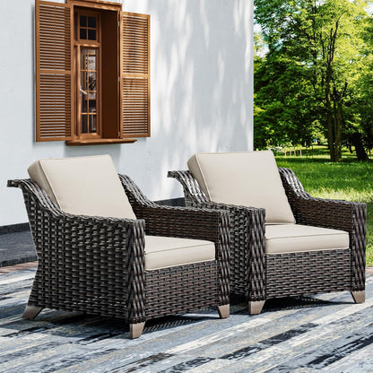 Joyside Wicker Patio Chairs Set of 2, Outdoor Rattan Furniture with Wide Armrest and Thick Cushions, Upgraded Large Size for Backyard, Garden, Poolside