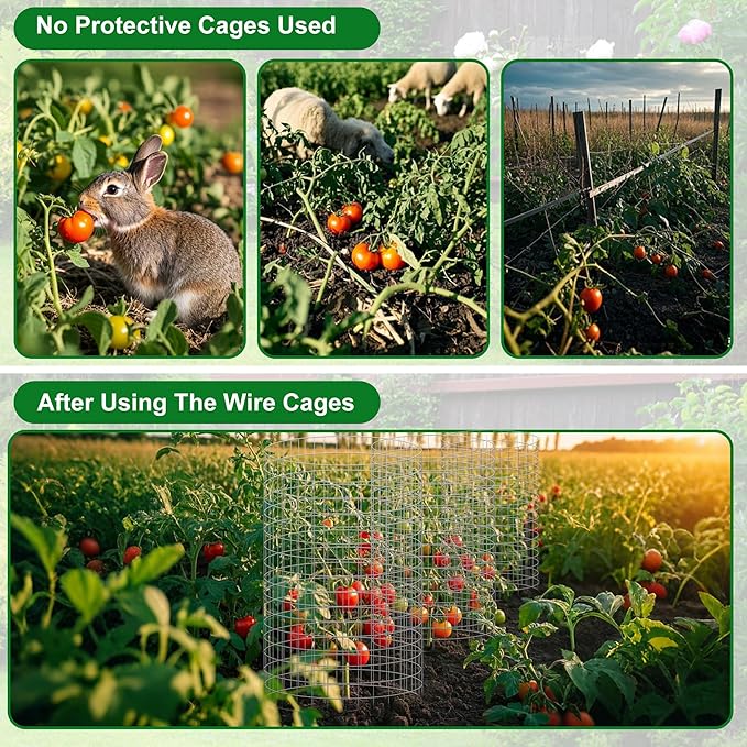 winemana 12 Set Garden Plant Protector Cage, 16x12 in Metal Wire Protectors for Plants, Protection Cages with Stakes & Nylon Ties, Animals Barrier to Keep Rabbit & Chicken Away from Flower Vegetables