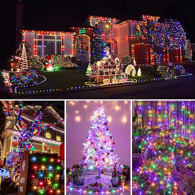 weillsnow 164 FT 500 LED Christmas Lights Outdoor, Waterproof Christmas Fairy Lights with Timer, Plug in Multicolor LED String Lights with 8 Modes for Bedroom Wedding Party Xmas Decoration