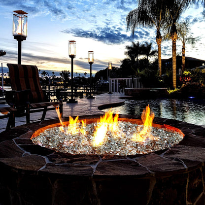 Mr. Fireglass Blended Reflective Fire Glass for Fire Pit Fireplace and Landscaping, 10 Pounds 1/4 Inch Mixed Colored High Luster Fireglass Rocks for Outdoor and Indoor Use Aqua Blue+Copper+Platinum