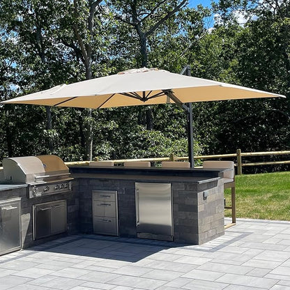 PURPLE LEAF 9' X 12' Rectangle Patio Umbrella Large Outdoor Aluminum Offset Umbrella with 360-degree Rotation Cantilever Umbrella for Garden Deck Backyard Pool, Beige
