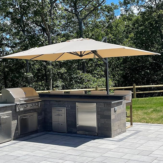 PURPLE LEAF 9' X 12' Rectangle Patio Umbrella Large Outdoor Aluminum Offset Umbrella with 360-degree Rotation Cantilever Umbrella for Garden Deck Backyard Pool, Beige
