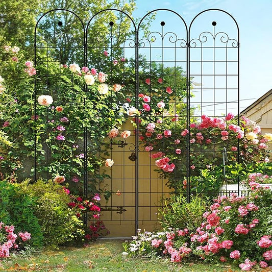 4 Pack Metal Garden Trellis 86.7" H Garden Fence Rustproof Trellis for Climbing Plants Support Roses Flower Outdoor Lawn, Black Galvanized Tube