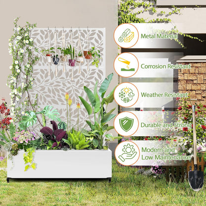 Raised Garden Bed with Trellis and Wheels,73"x47"x16" Metal Raised Garden Bed,White Flowing Leaf-2 Metal Planter with Climbing Trellis for Vines & Vegetables