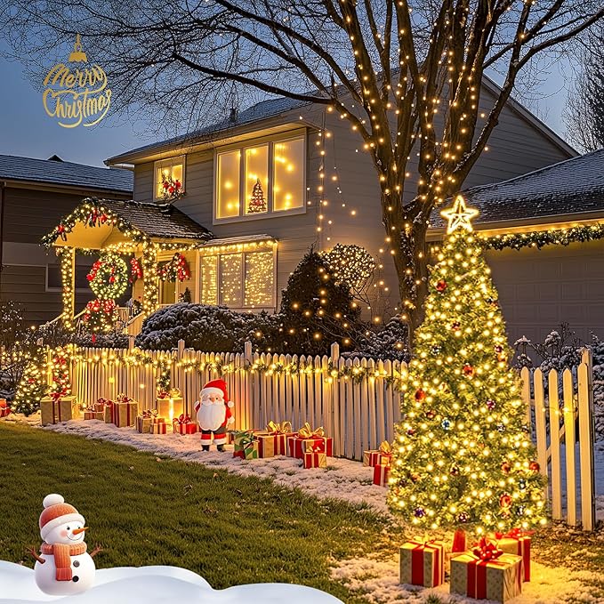 JMEXSUSS 2 Pack Solar Christmas Lights Outdoor - Total 400 LED 151FT Solar String Lights Outdoor Waterproof, 8 Modes Warm White String Light for Outside Patio Yard Tree Garden Christmas Decorations