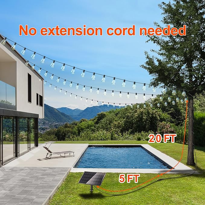 Stright Solar String Light for Outside 120FT with with USB Charging & Remote, Weatherproof Shatterproof LED G40 Bulb 50 Socket, Dimmable & Timable Solar Powered Patio Lights for Porch Backyard Garden