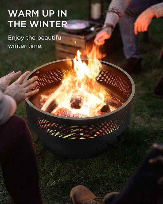 32" Fire Pits with Cooking Grill, Fire Pit Table with Lid & Fire Poker, Round Wood Burning Firepit for Outside, Multifunctional Outdoor Fire pits for BBQ, Table, Picnic, Camping, Bonfire Party