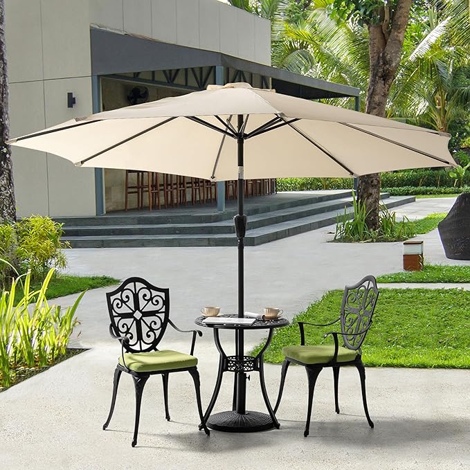 NUU GARDEN Outdoor 3 Piece Bistro Set with Cushions Round 24 Inch Cast Aluminum Table with 2.17 Inch Umbrella Hole and 2 Cast Aluminum Bistro Chairs for Patio Garden Backyard and Balcony Black