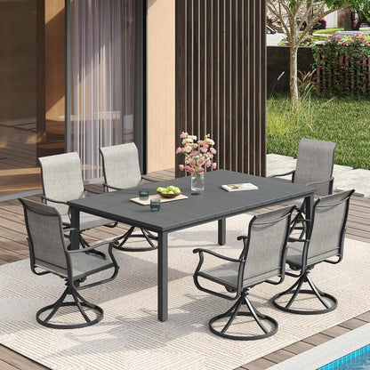 VICLLAX 63" Rectangle Patio Dining Table for 6, Outdoor Dining Table with Umbrella Hole, All Weather 6 Person Metal Patio Table for Lawn Garden, Grey Tabletop