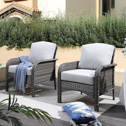 2 Pack Wicker Patio Furniture Chairs,Outdoor Rattan Chairs with Armrest Support 250 lb,Gray