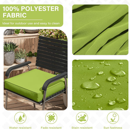 Patio Chair Cushions 19 X 19 X 4 Inch Waterproof Outdoor Seat Cushions for Patio Furniture, Outdoor Sofa Couch Pads with Ties & Handle, Set of 2, Grass Green