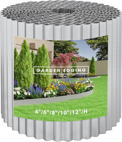 Metal Garden Edging Border, Corrugated Steel Landscaping, DIY for Lawn (Silver, 6 Inch x 10FT)