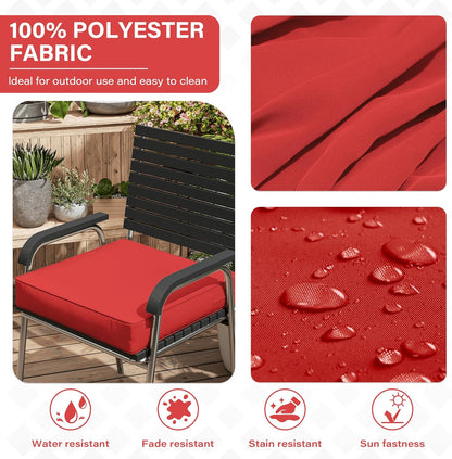 Patio Chair Cushions 19 X 19 X 4 Inch Waterproof Outdoor Seat Cushions for Patio Furniture, Outdoor Sofa Couch Pads with Ties & Handle, Set of 2, Red