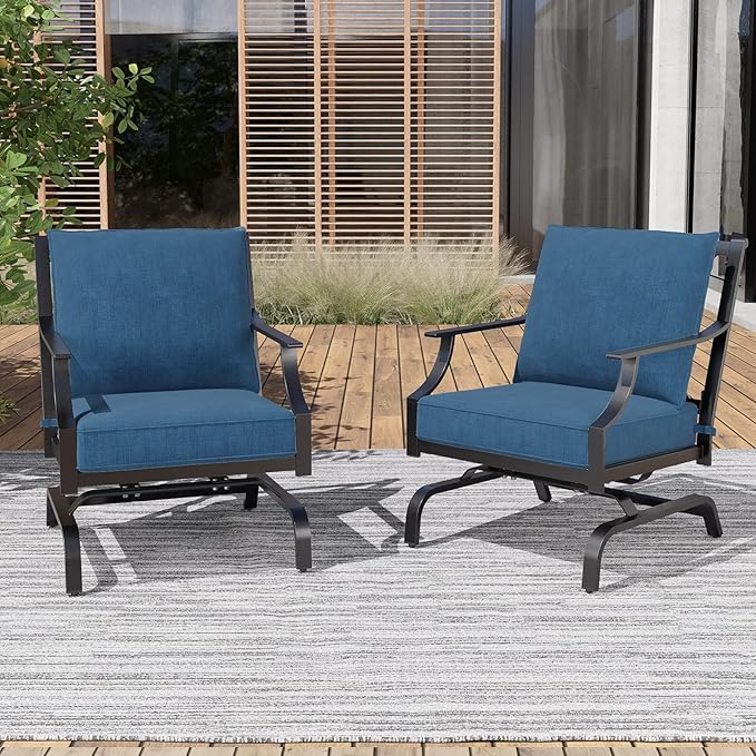 Grand patio Outdoor Patio Seating Chair, Motion Chair, Stationary Rocker Shake of 5-10°, Conversation Patio Chair Set of 2,Peacock Blue