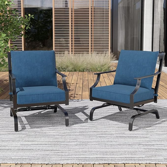 Grand patio Outdoor Patio Seating Chair, Motion Chair, Stationary Rocker Shake of 5-10°, Conversation Patio Chair Set of 2,Peacock Blue