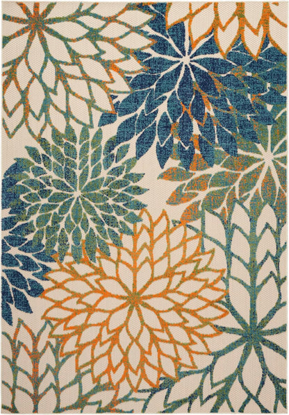 Nourison Home Aloha Indoor Outdoor Blue Green 6' x 9' Area Rug, Easy Cleaning, Non Shedding, Bed Room, Living Room, Dining Room, Backyard, Deck, Patio (6x9)