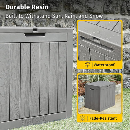 EAST OAK Outdoor Storage Box, 31 Gallon Deck Box Indoor and Outdoor Use, Waterproof Resin Storage Bin for Package Delivery, Patio Cushions, Gardening Tools, Lockable, UV Resistant, Grey