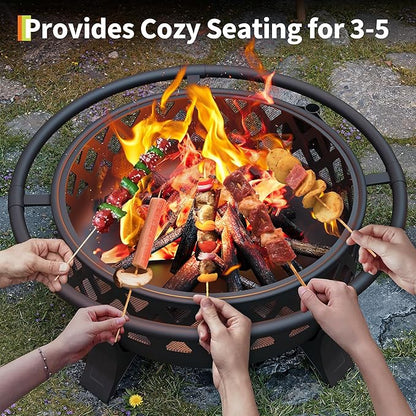 37 Inch Outdoor Fire Pit with Poker, Wood Burning Fire Pit with Spark Screen Cover, Firepits for Outside Backyard, Patio, Camping