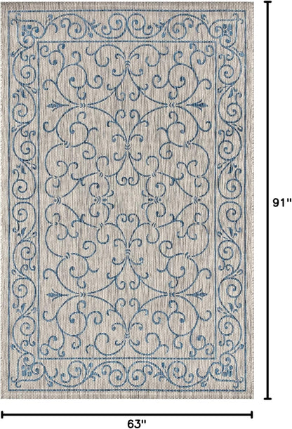 JONATHAN Y SMB106C-5 Charleston Vintage Filigree Textured Weave Indoor/Outdoor Gray/Navy 5 ft. x 8 ft. Area Rug, Classic,Easy Cleaning,HighTraffic,LivingRoom,Backyard, Non Shedding