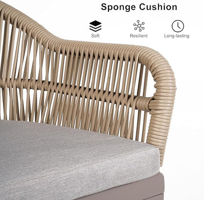 PURPLE LEAF 5 Pieces Patio Dining Set with Outdoor Aluminium Dining Table and Woven Chairs Modern Metal Furniture Cushions Sets for Garden Yard Indoor Decor Kitchen Champagne